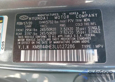 2020 Hyundai Palisade Sel from USA, damaged, VIN KM8R44HE3LU127286